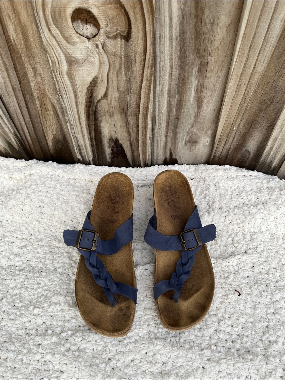 Mila Paoli Blue Leather Braided CORK FOOTBED SANDALS